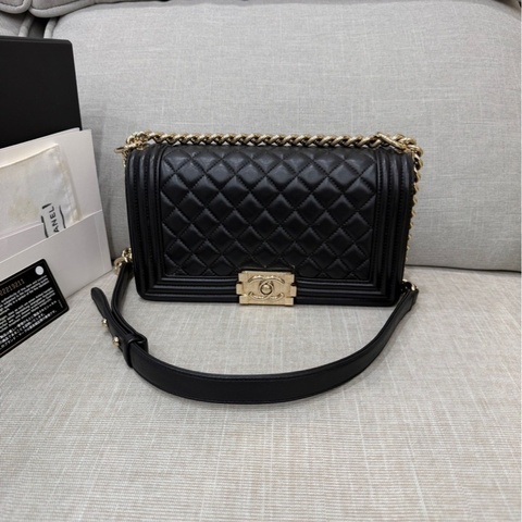 chanel香奈兒 Boy25黑金羊皮中號