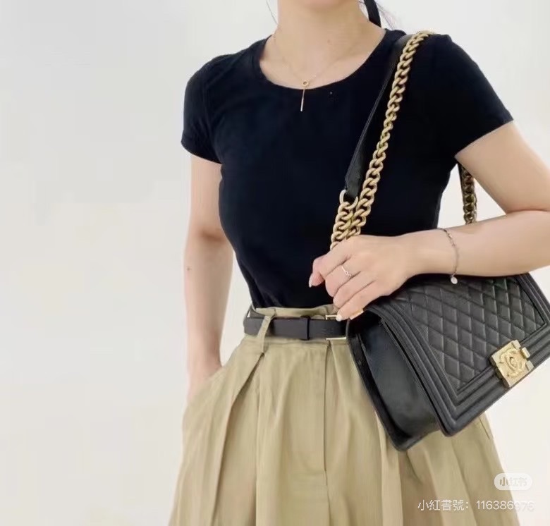 chanel香奈兒 Boy25黑金羊皮中號-2