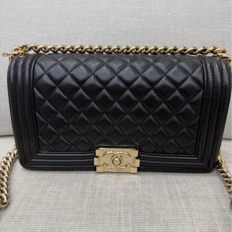 chanel香奈兒 Boy25黑金羊皮中號-6