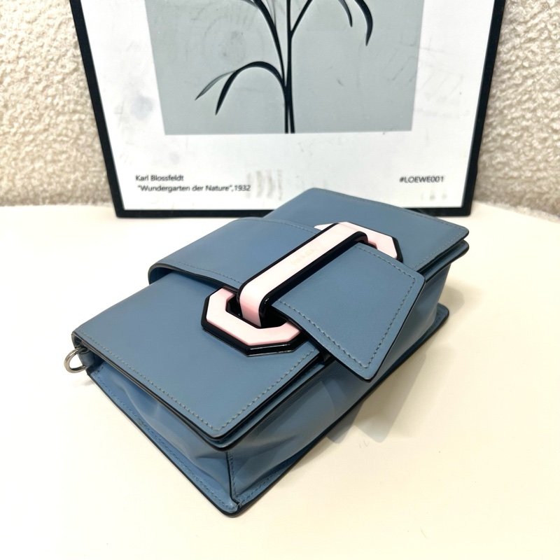 PRADA /普拉達 Ribbon系列牛皮舌頭包 經典粉藍 經典百搭 帶肩帶 手提包 單肩包 斜挎包-3