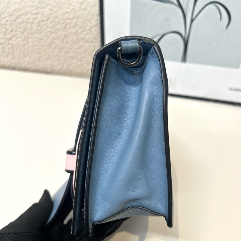 PRADA /普拉達 Ribbon系列牛皮舌頭包 經典粉藍 經典百搭 帶肩帶 手提包 單肩包 斜挎包-6