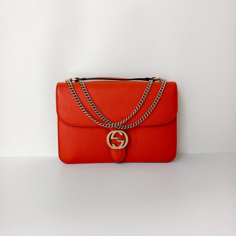 古馳/Gucci  橘色單肩斜挎翻蓋包 牛皮 尺寸:  長 28 x 寬 7.5 x 高 18.7-1