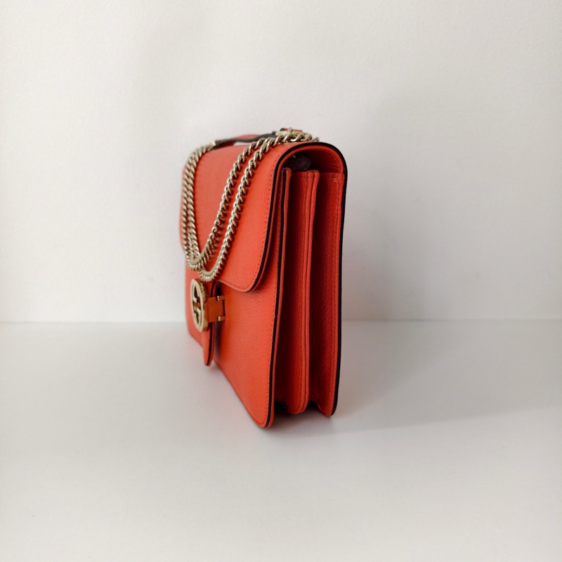 古馳/Gucci  橘色單肩斜挎翻蓋包 牛皮 尺寸:  長 28 x 寬 7.5 x 高 18.7-2