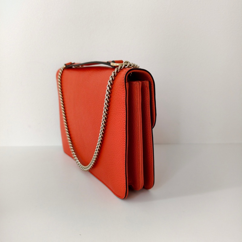 古馳/Gucci  橘色單肩斜挎翻蓋包 牛皮 尺寸:  長 28 x 寬 7.5 x 高 18.7-3