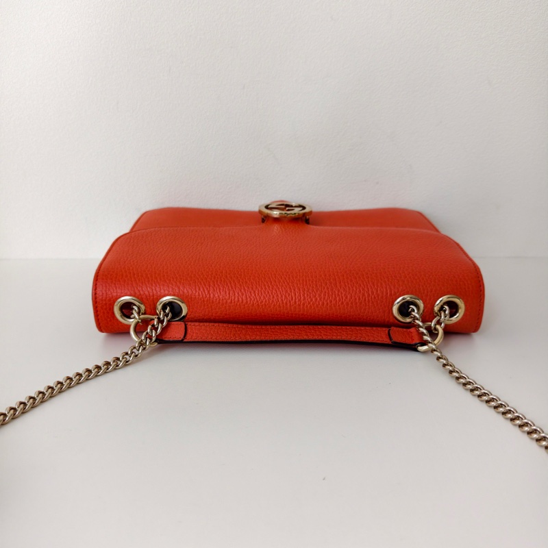 古馳/Gucci  橘色單肩斜挎翻蓋包 牛皮 尺寸:  長 28 x 寬 7.5 x 高 18.7-5