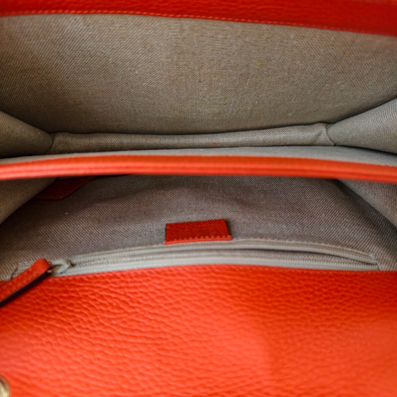 古馳/Gucci  橘色單肩斜挎翻蓋包 牛皮 尺寸:  長 28 x 寬 7.5 x 高 18.7-8