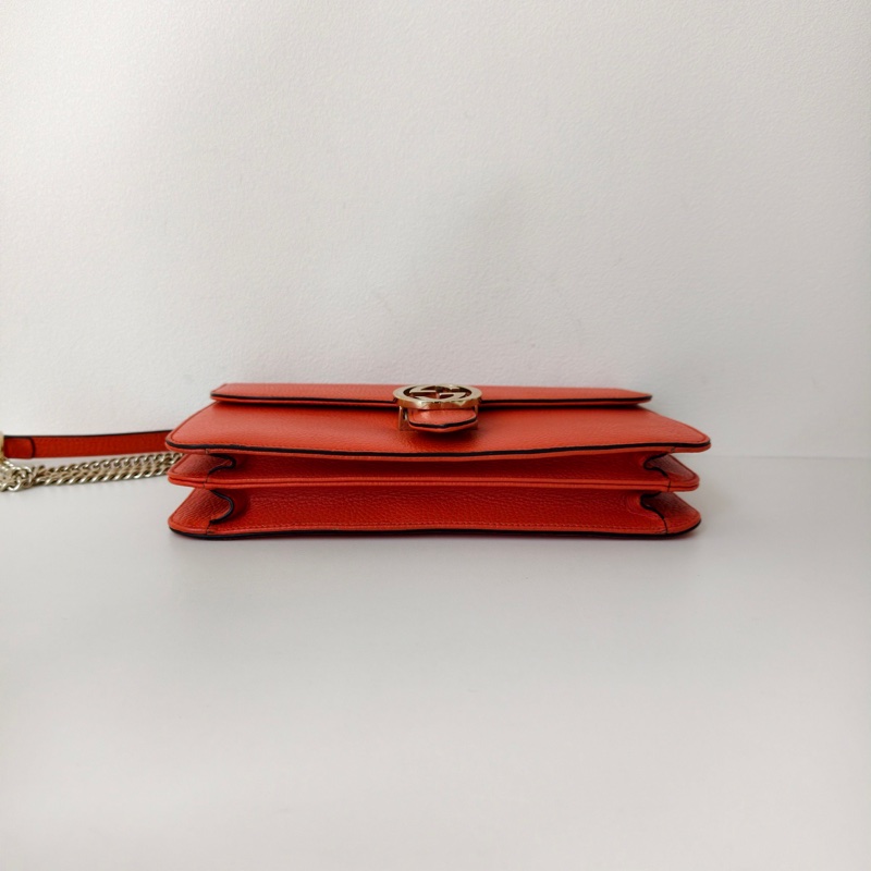 古馳/Gucci  橘色單肩斜挎翻蓋包 牛皮 尺寸:  長 28 x 寬 7.5 x 高 18.7-9