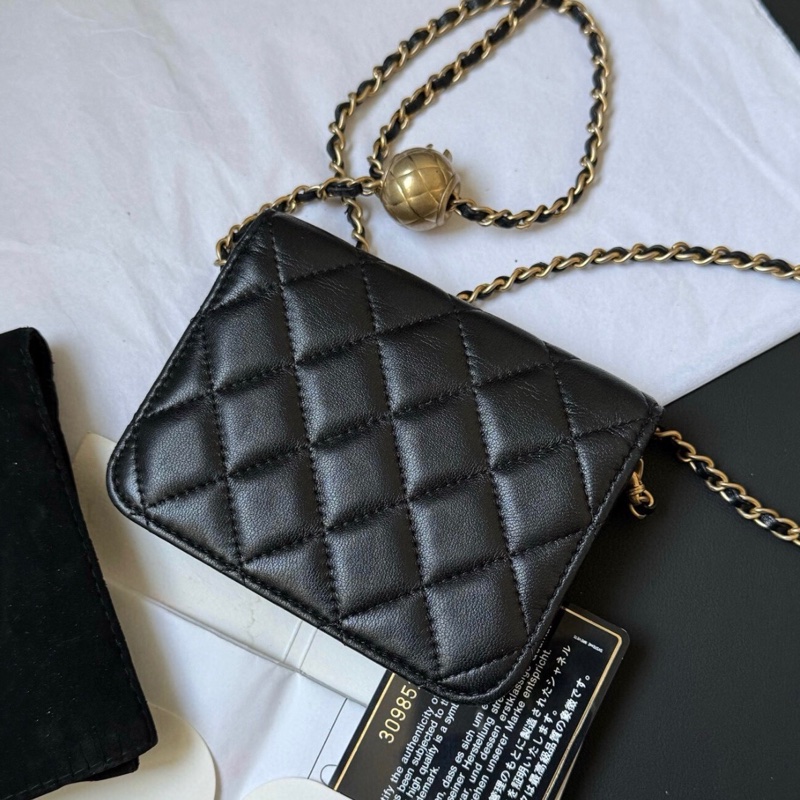 ✨全網最低價! chanel黑金 金球mini 腰包 單肩包 30開有卡 95新-7