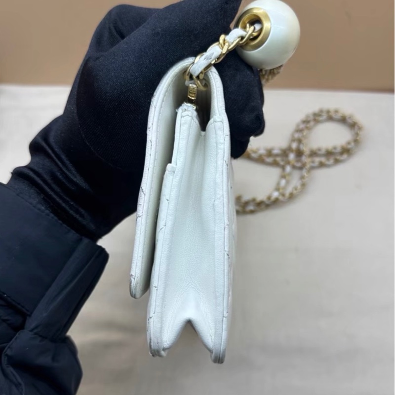 ✨全網最低價 !Chane珍珠WOC發財包 白金 芯片款 92新-2