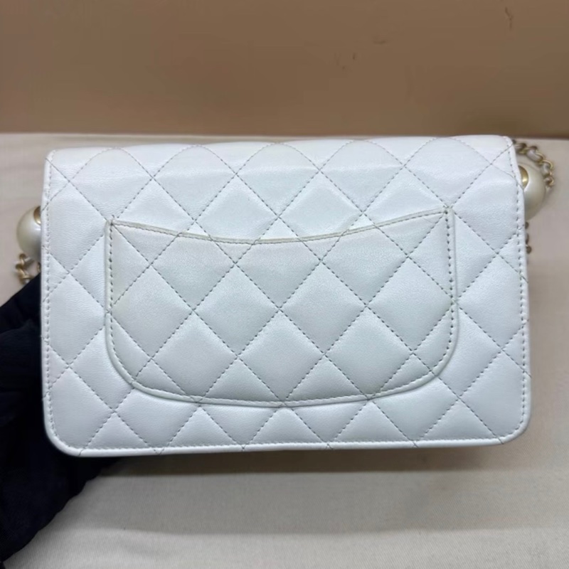 ✨全網最低價 !Chane珍珠WOC發財包 白金 芯片款 92新-5