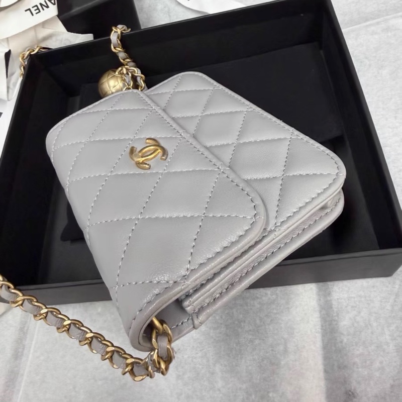 ✨全網最低價!全新Chanel mini woc灰色 金球 鏈條包 羊皮 31開-2