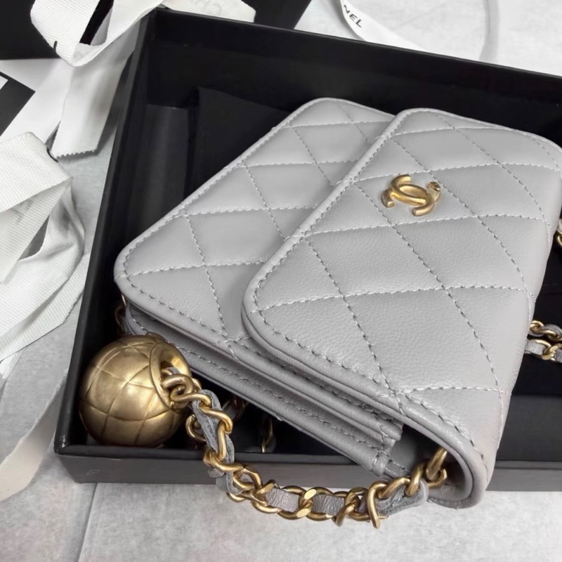 ✨全網最低價!全新Chanel mini woc灰色 金球 鏈條包 羊皮 31開-3