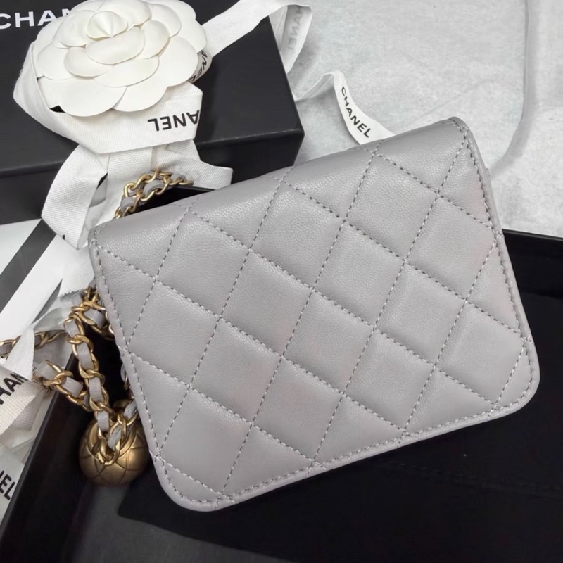 ✨全網最低價!全新Chanel mini woc灰色 金球 鏈條包 羊皮 31開-4