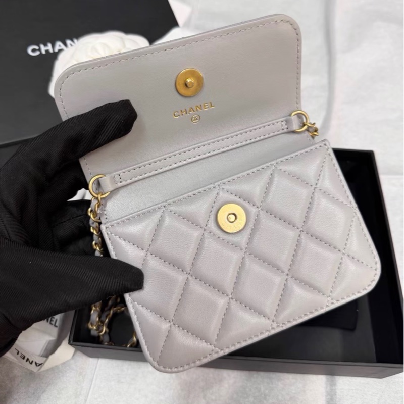 ✨全網最低價!全新Chanel mini woc灰色 金球 鏈條包 羊皮 31開-6