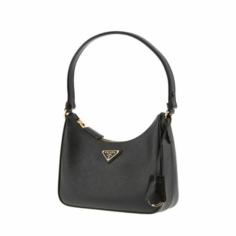 PRADA Saffiano 三角標誌迷你 Hobo 肩背包-3