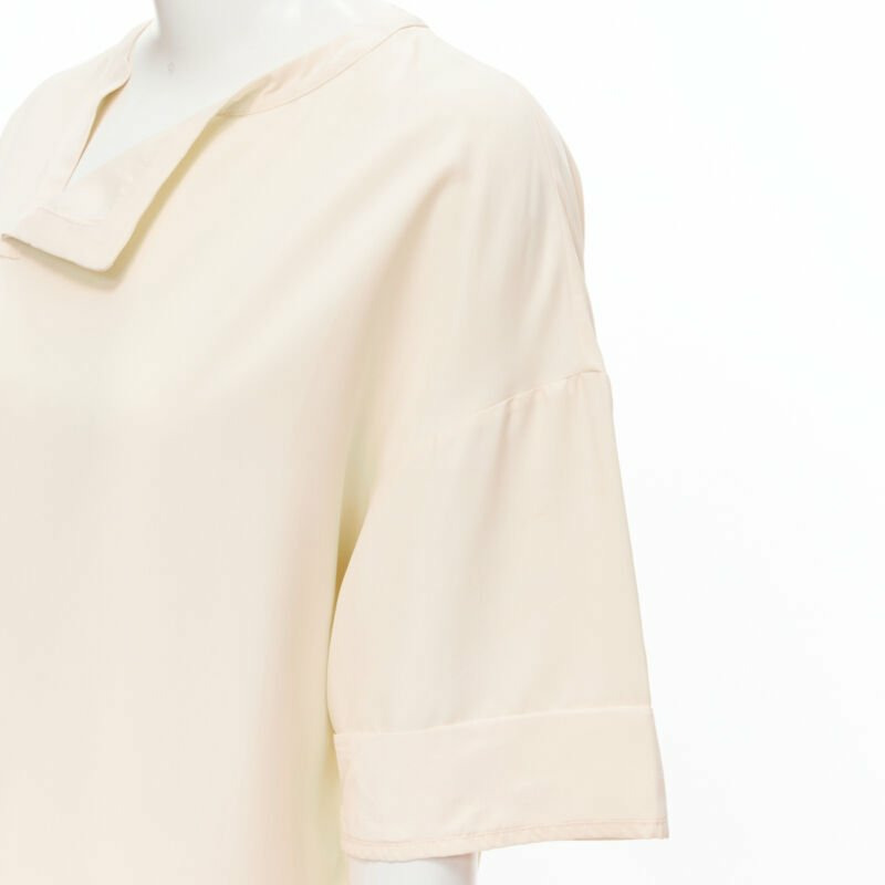 THE ROW ivory cream triple pocket asymmetric collar boxy silk dress US0 XS-1