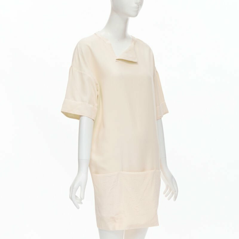 THE ROW ivory cream triple pocket asymmetric collar boxy silk dress US0 XS-2