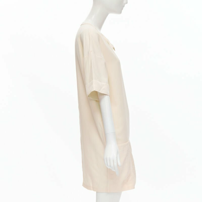 THE ROW ivory cream triple pocket asymmetric collar boxy silk dress US0 XS-3
