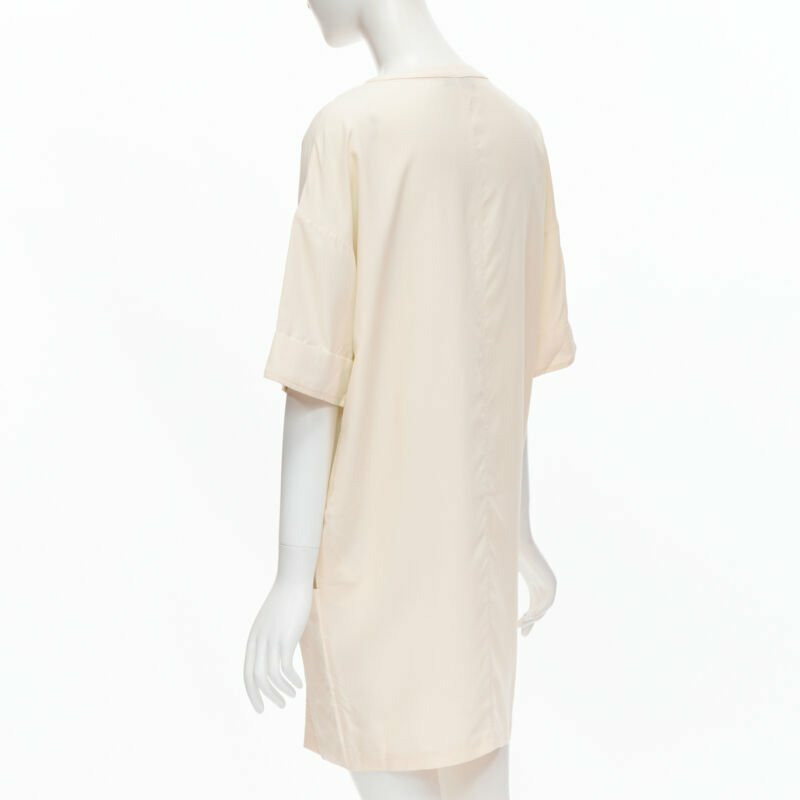 THE ROW ivory cream triple pocket asymmetric collar boxy silk dress US0 XS-5