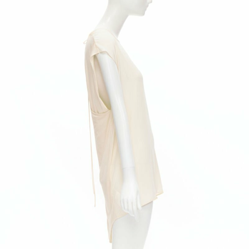 THE ROW ivory cream mixed silk modal knit wrap tie back tunic vest XS-3