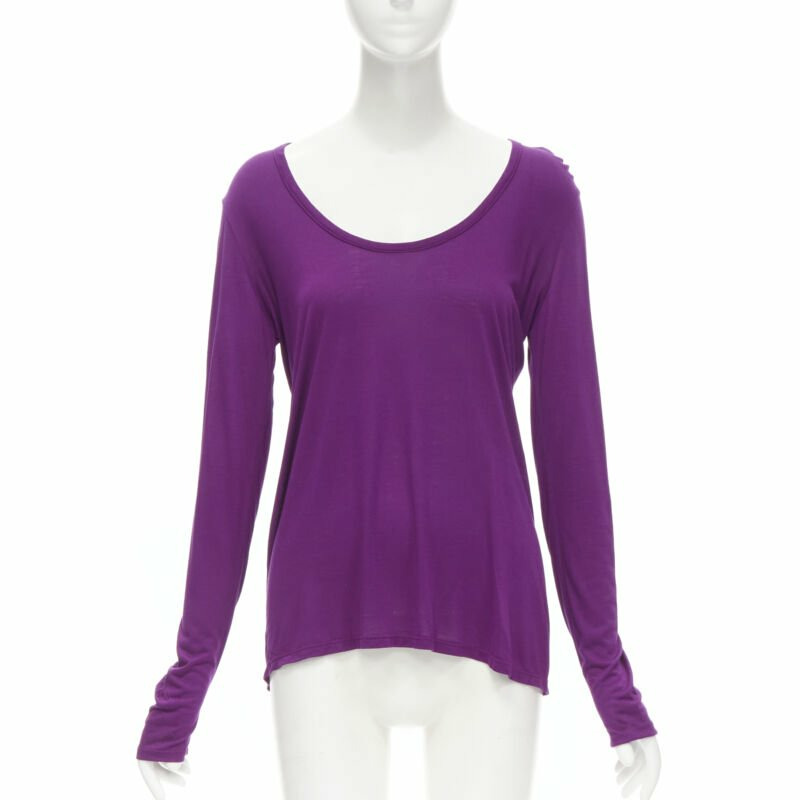 new THE ROW Hazelton 100% viscose purple scoop neck long sleeve tshirt S-0