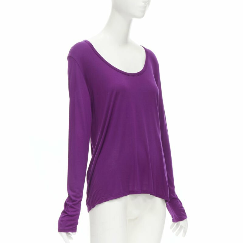 new THE ROW Hazelton 100% viscose purple scoop neck long sleeve tshirt S-2