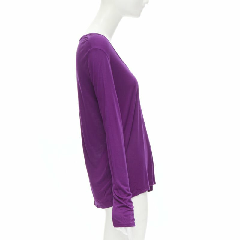 new THE ROW Hazelton 100% viscose purple scoop neck long sleeve tshirt S-3
