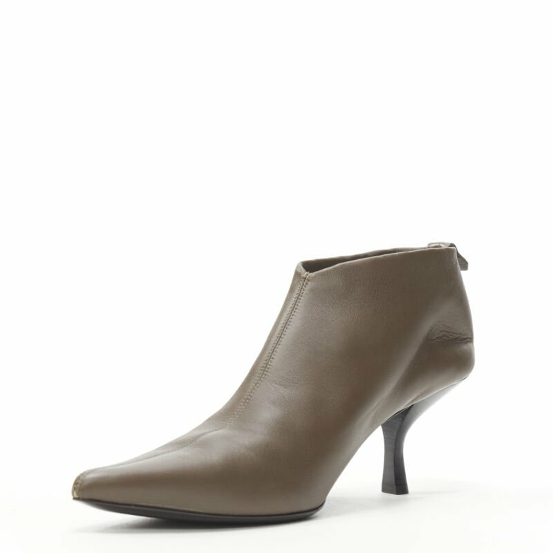 new THE ROW Bourgeoise Stretch taupe brown pointy curved heel low bootie EU35.5-3