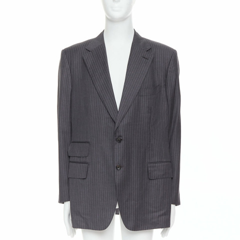 TOM FORD grey pinstripe hand stitched flap pockets blazer IT58 4XL