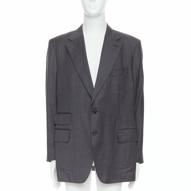 TOM FORD grey pinstripe hand stitched flap pockets blazer IT58 4XL-0