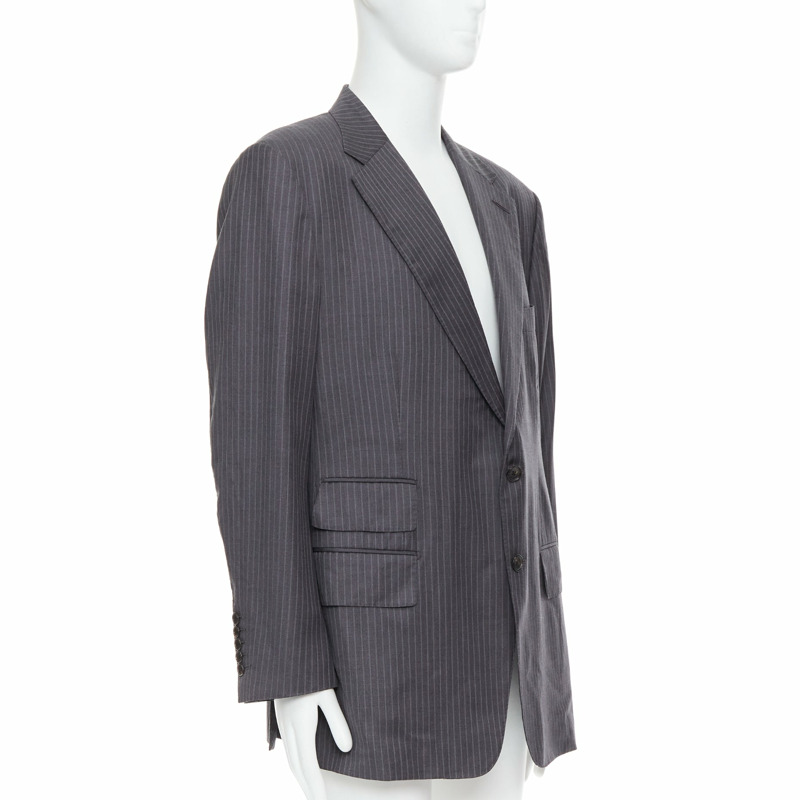 TOM FORD grey pinstripe hand stitched flap pockets blazer IT58 4XL-2