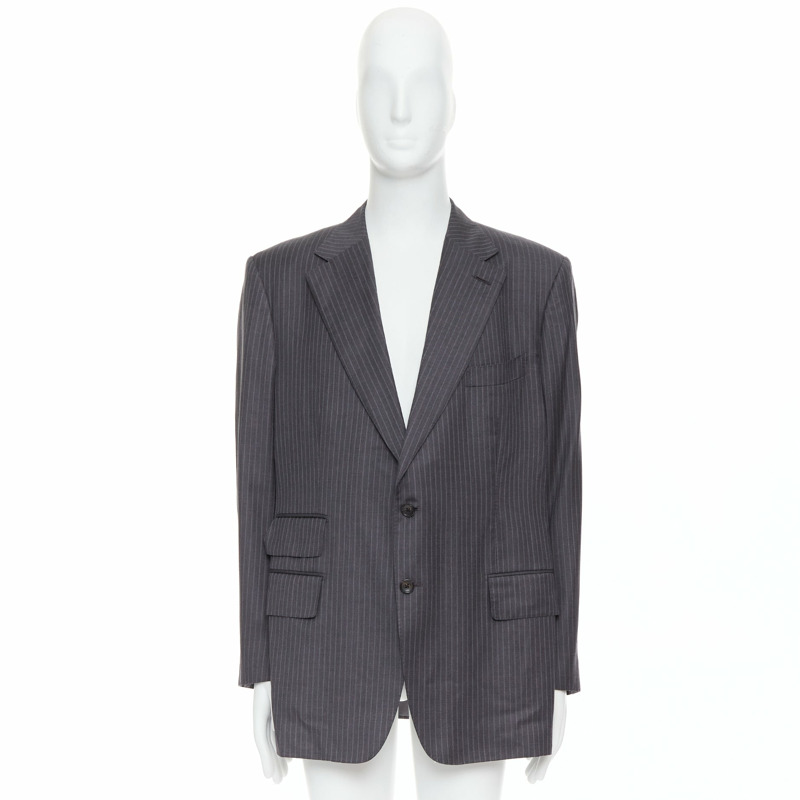 TOM FORD grey pinstripe hand stitched flap pockets blazer IT58 4XL-8