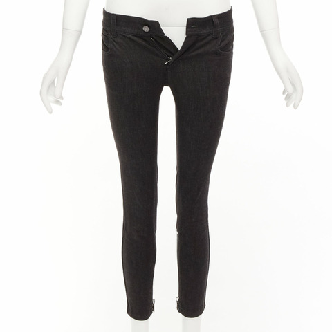 TOM FORD dark brown cotton blend silver staple embellished skinny jeans 26"