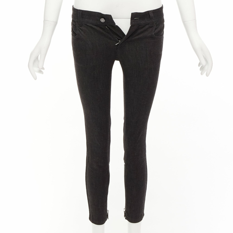TOM FORD dark brown cotton blend silver staple embellished skinny jeans 26"-0