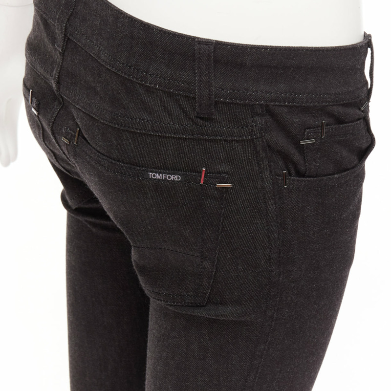 TOM FORD dark brown cotton blend silver staple embellished skinny jeans 26"-1