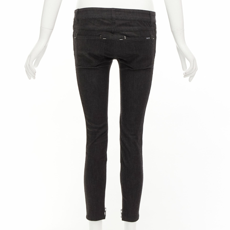 TOM FORD dark brown cotton blend silver staple embellished skinny jeans 26"-4
