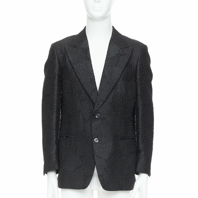 TOM FORD Cooper black floral 3D brocade peak lapel tuxedo blazer IT52 XL-0