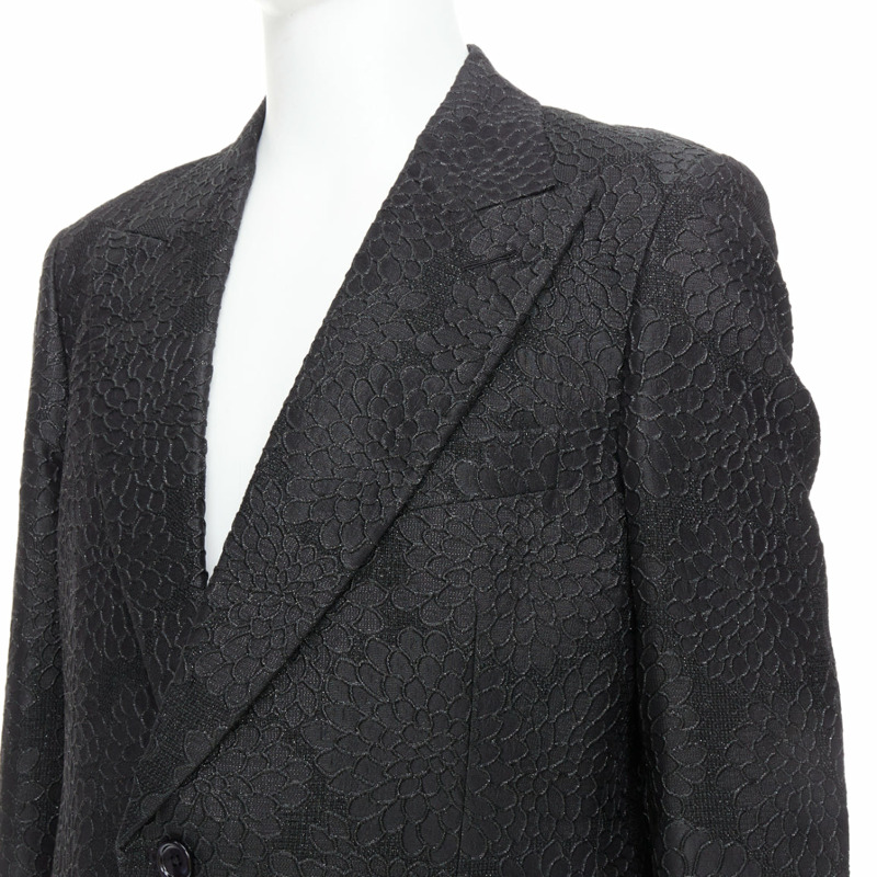 TOM FORD Cooper black floral 3D brocade peak lapel tuxedo blazer IT52 XL-1