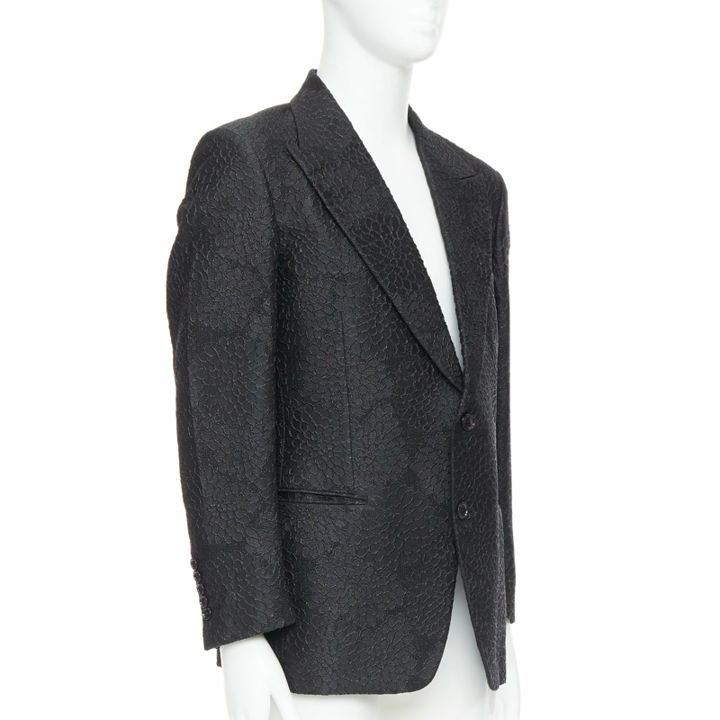 TOM FORD Cooper black floral 3D brocade peak lapel tuxedo blazer IT52 XL-2