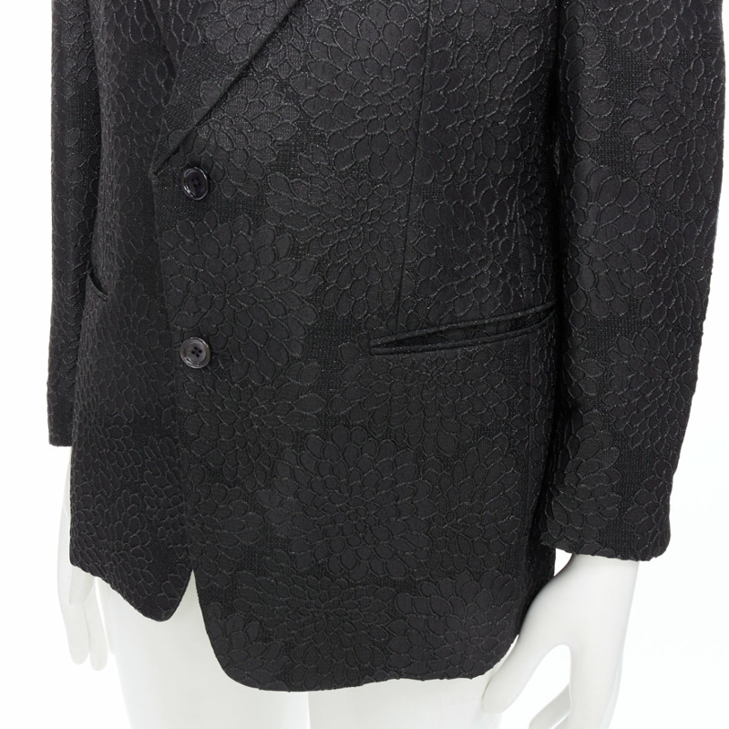 TOM FORD Cooper black floral 3D brocade peak lapel tuxedo blazer IT52 XL-6