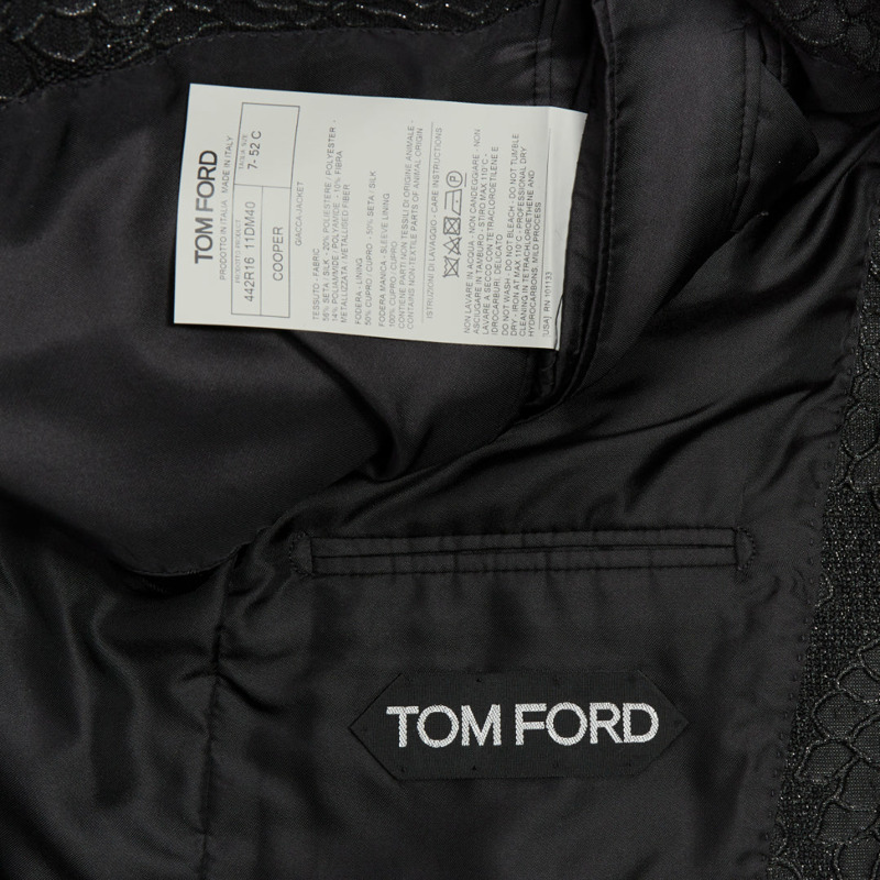 TOM FORD Cooper black floral 3D brocade peak lapel tuxedo blazer IT52 XL-7