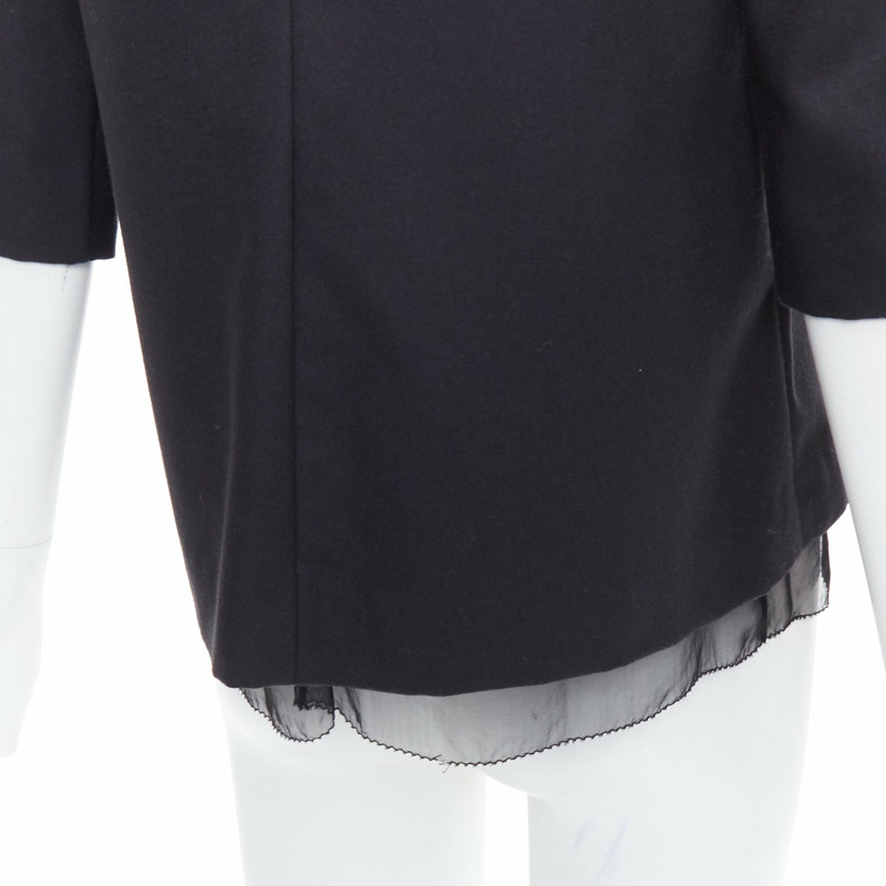 THE ROW black virgin wool silk sheer layer crew neck boxy top US0 XS-1