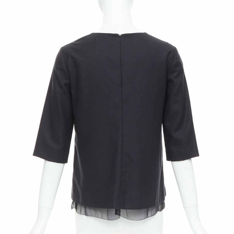 THE ROW black virgin wool silk sheer layer crew neck boxy top US0 XS-4