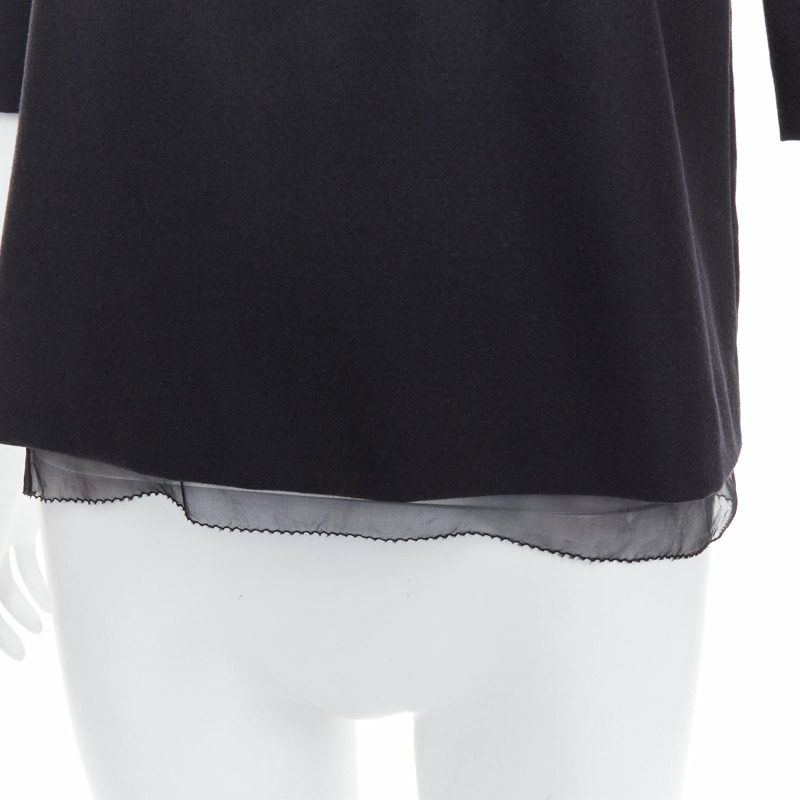THE ROW black virgin wool silk sheer layer crew neck boxy top US0 XS-6
