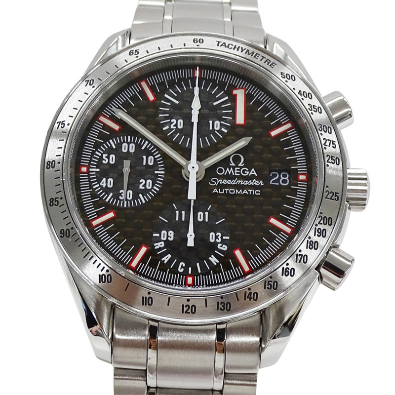 歐米茄超霸系列賽車腕錶 3519.50 男士腕錶,邁克爾·舒馬赫簽名款,限量發行 11,111 枚,自動上鍊,精鋼錶殼,銀/黑色,拋光處理-1