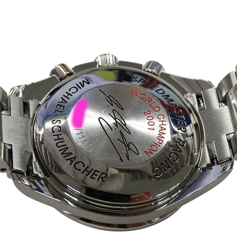 歐米茄超霸系列賽車腕錶 3519.50 男士腕錶,邁克爾·舒馬赫簽名款,限量發行 11,111 枚,自動上鍊,精鋼錶殼,銀/黑色,拋光處理-7