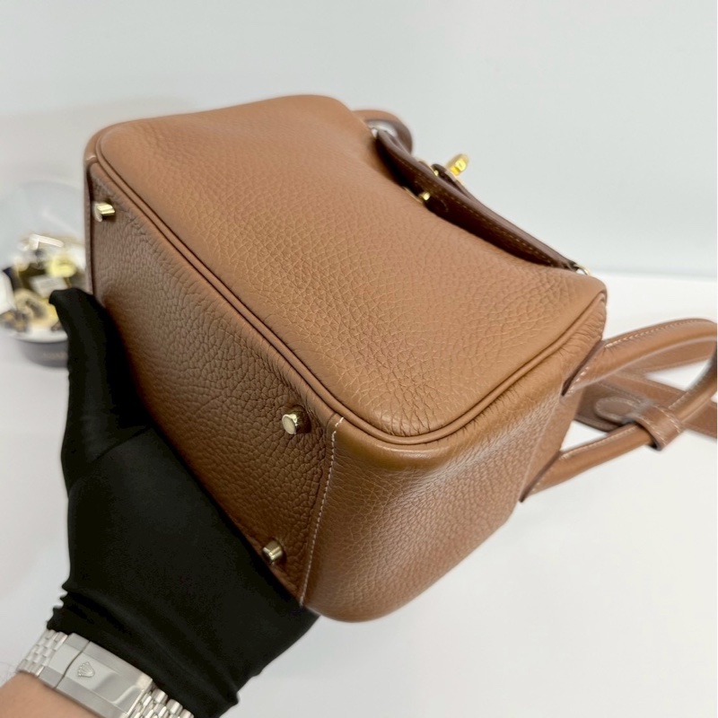 Hermes mini Lindy 金棕金釦-10