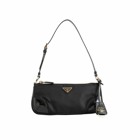 PRADA SACCA 三角形標誌 2002 復刻版單肩包 黑色 1BC201 R789 F0002