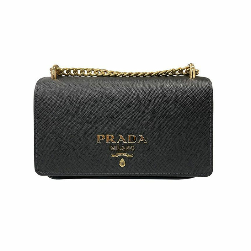 PRADA 25FW 金色 Logo Tessuto Saffiano 鏈條包 黑色 1BD144 ZMY F0632-0