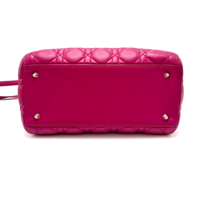 DIOR玫紅色五格黛妃手提肩背包24*20.5*12 98新配件塵袋-4